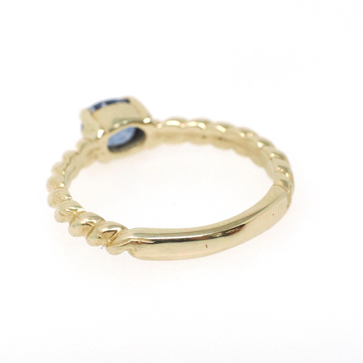 Sapphire Stacking Ring - Contemporary 14k Yellow Gold Natural Blue East West Gem Solitaire - Circa 2000s Size 6 Fine Bubble Band Jewelry