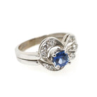 Vintage Bridal Ring Set - Mid Century 14k White Gold Natural Sapphire & Diamond Soldered Pair - Circa 1950s Size 6 Fine Engagement Jewelry