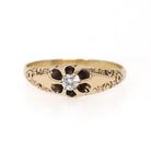 Antique Diamond Ring - Edwardian 10k Yellow Gold Natural .08 CT Round Brilliant Solitaire - Circa 1900s Size 8.25 Belcher Engagement Jewelry