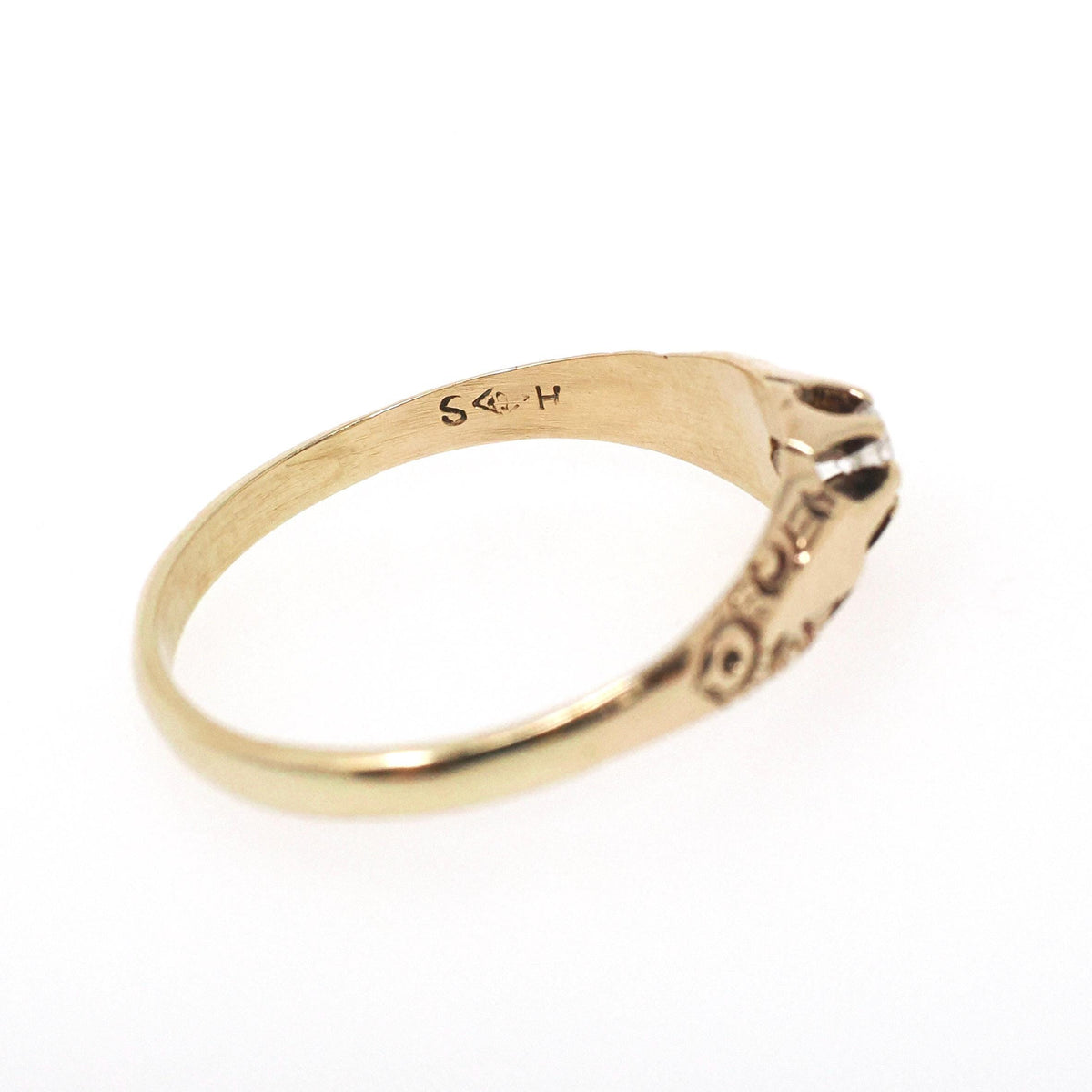 Antique Diamond Ring - Edwardian 10k Yellow Gold Natural .08 CT Round Brilliant Solitaire - Circa 1900s Size 8.25 Belcher Engagement Jewelry