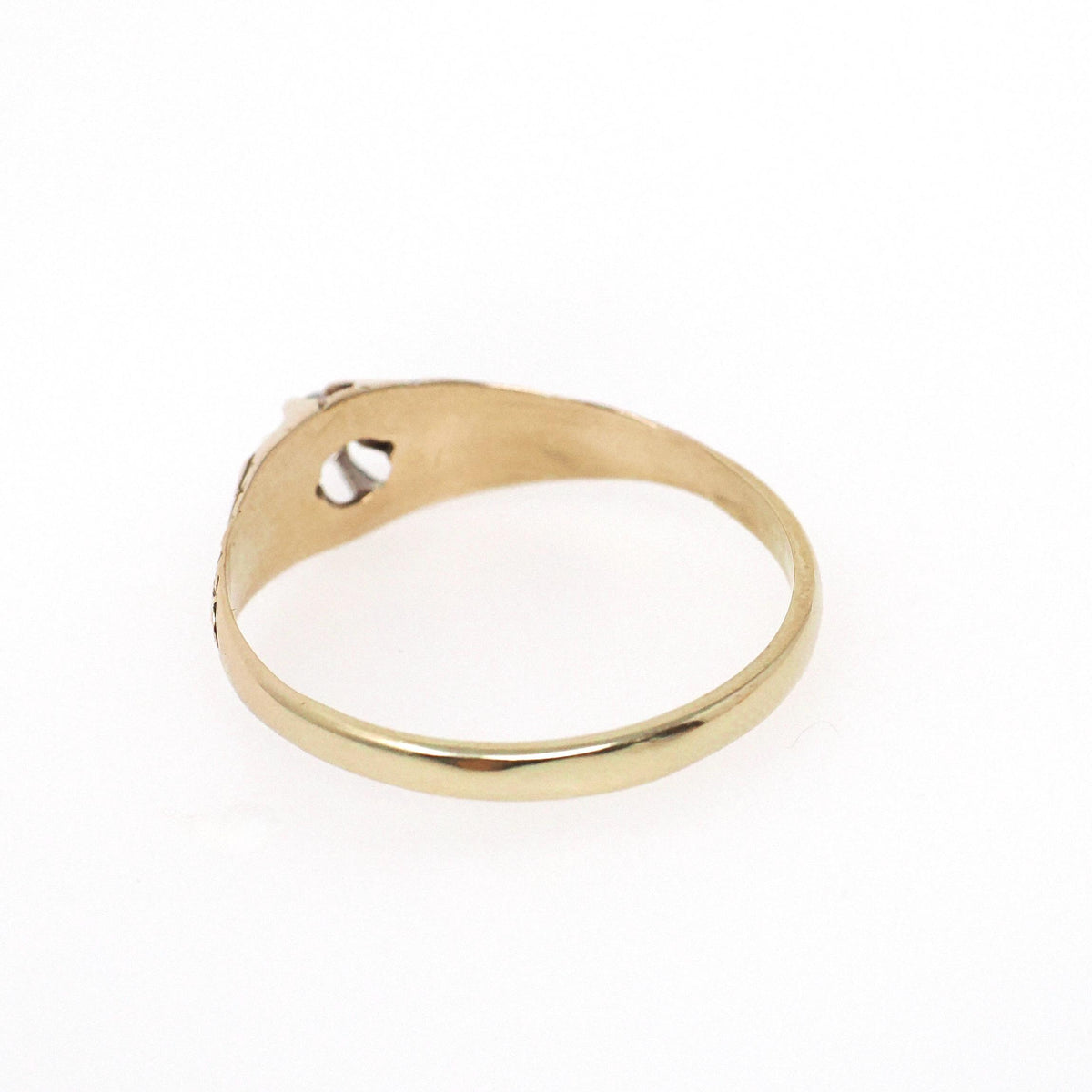 Antique Diamond Ring - Edwardian 10k Yellow Gold Natural .08 CT Round Brilliant Solitaire - Circa 1900s Size 8.25 Belcher Engagement Jewelry