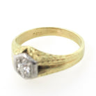 Vintage Diamond Ring - Art Deco 14k Yellow & White Gold Hexagonal .25 CT Round Solitaire - Circa 1930s Era Size 8 1/2 Engraved Fine Jewelry