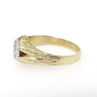 Vintage Diamond Ring - Art Deco 14k Yellow & White Gold Hexagonal .25 CT Round Solitaire - Circa 1930s Era Size 8 1/2 Engraved Fine Jewelry