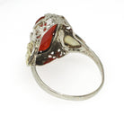 Virgo Filigree Ring - Vintage 14k White & Yellow Gold Natural Carnelian Gemstone Shield - Circa 1930s Size 9 1/2 Fine August Zodiac Jewelry