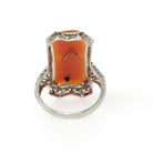 Vintage Cameo Habillé Ring - Art Deco 14k White Gold Carved Shell & Natural Diamond - Circa 1930s Size 6 1/4 Portrait Fine Filigree Jewelry