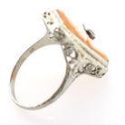 Vintage Cameo Habillé Ring - Art Deco 14k White Gold Carved Shell Diamond & Synthetic Sapphire - Circa 1930s Size 7.25 Fine Filigree Jewelry
