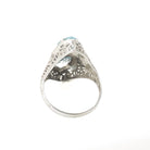 Vintage Aquamarine Ring - Art Deco 14k White Gold Natural Blue Marquise Hourglass Gemstones - Circa 1930s Era Size 4 Filigree Fine Jewelry