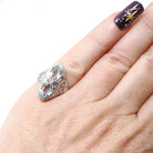 Vintage Aquamarine Ring - Art Deco 14k White Gold Natural Blue Marquise Hourglass Gemstones - Circa 1930s Era Size 4 Filigree Fine Jewelry