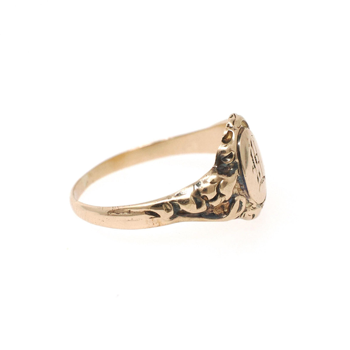 Edwardian Signet Ring - Art Nouveau 10k Yellow Gold Letter "L" Engraved Initial - Antique Circa 1910s Era Size 6.5 Old English Fine Jewelry