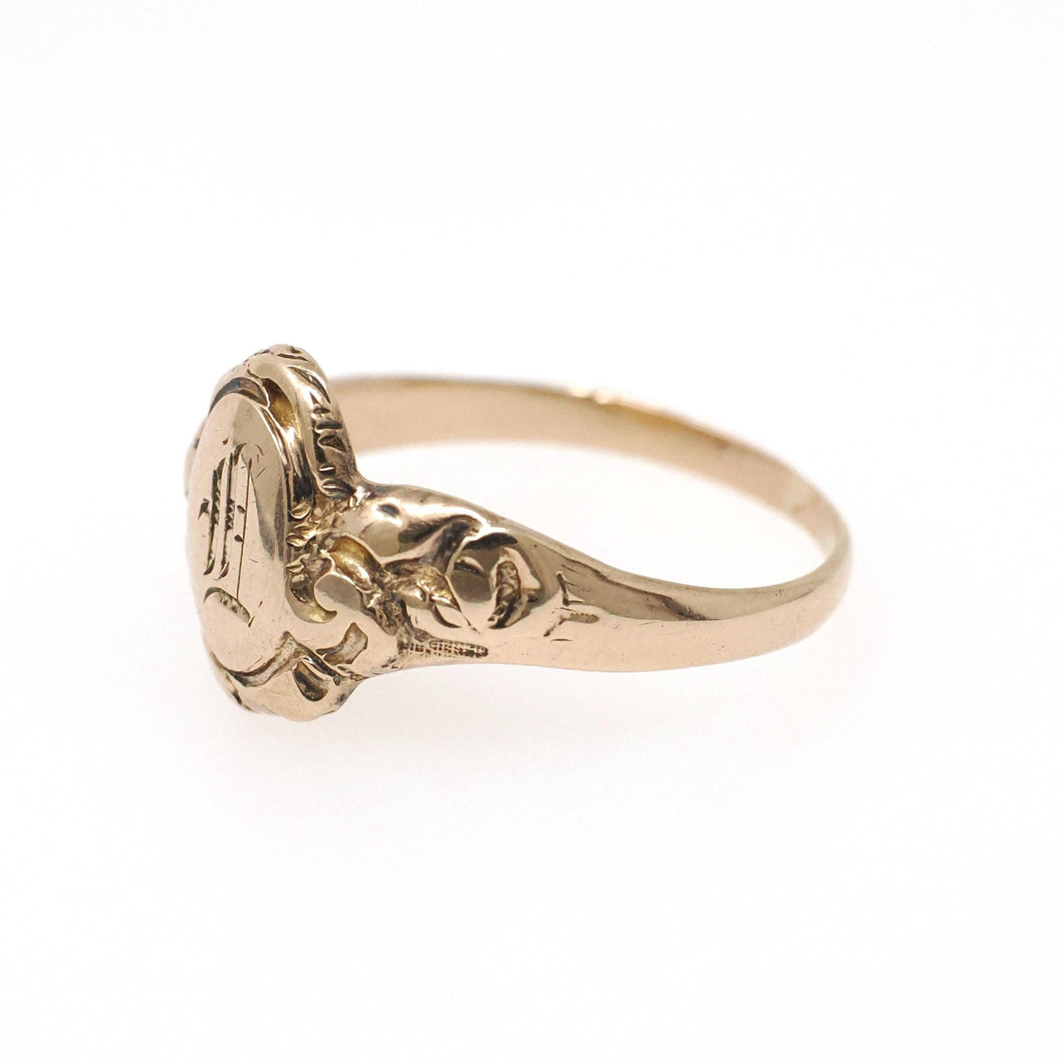 Edwardian Signet Ring - Art Nouveau 10k Yellow Gold Letter "L" Engraved Initial - Antique Circa 1910s Era Size 6.5 Old English Fine Jewelry