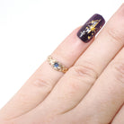 Antique Baby Ring - Edwardian 14k Yellow Gold Star Incised Blue Glass Cabochon Stone - Circa 1910s Size 1 Simulated Sapphire Fine Jewelry