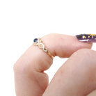 Antique Baby Ring - Edwardian 14k Yellow Gold Star Incised Blue Glass Cabochon Stone - Circa 1910s Size 1 Simulated Sapphire Fine Jewelry