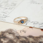 Antique Baby Ring - Edwardian 14k Yellow Gold Star Incised Blue Glass Cabochon Stone - Circa 1910s Size 1 Simulated Sapphire Fine Jewelry