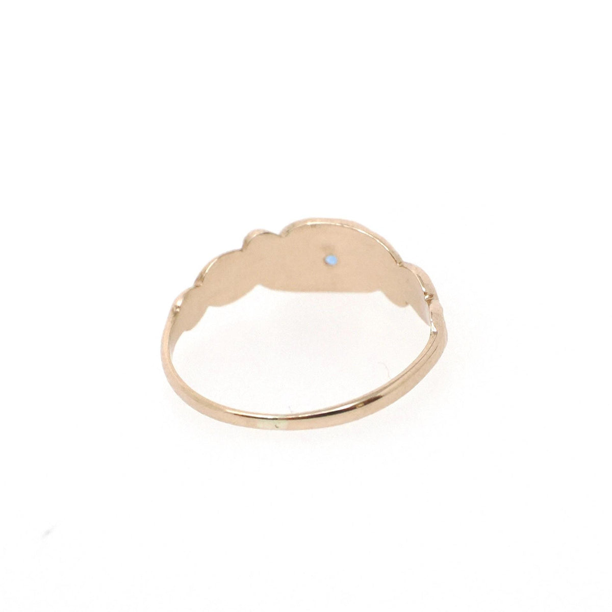 Antique Baby Ring - Edwardian 14k Yellow Gold Star Incised Blue Glass Cabochon Stone - Circa 1910s Size 1 Simulated Sapphire Fine Jewelry