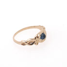 Antique Baby Ring - Edwardian 14k Yellow Gold Star Incised Blue Glass Cabochon Stone - Circa 1910s Size 1 Simulated Sapphire Fine Jewelry
