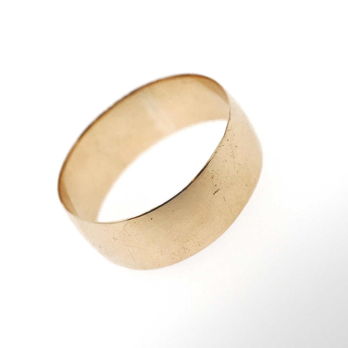 Antique Cigar Band - Edwardian 10k Yellow Gold Unadorned 6.9 MM Wide Ring - Circa 1910s Size 8 1/2 - Unisex Wedding Fine Statement Jewelry