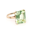 Created Spinel Ring - Mid Century 9k Yellow Gold Emerald Cut Light Green Stone - Hallmarked 1961 Era Size 5 Fine August Birthstone Jewelry