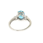 Modern Apatite Ring - Contemporary 10k White Gold Natural Oval Teal Blue Gemstone - Circa 2000s Size 8 1/2 Simulated Diamond Accents Jewelry