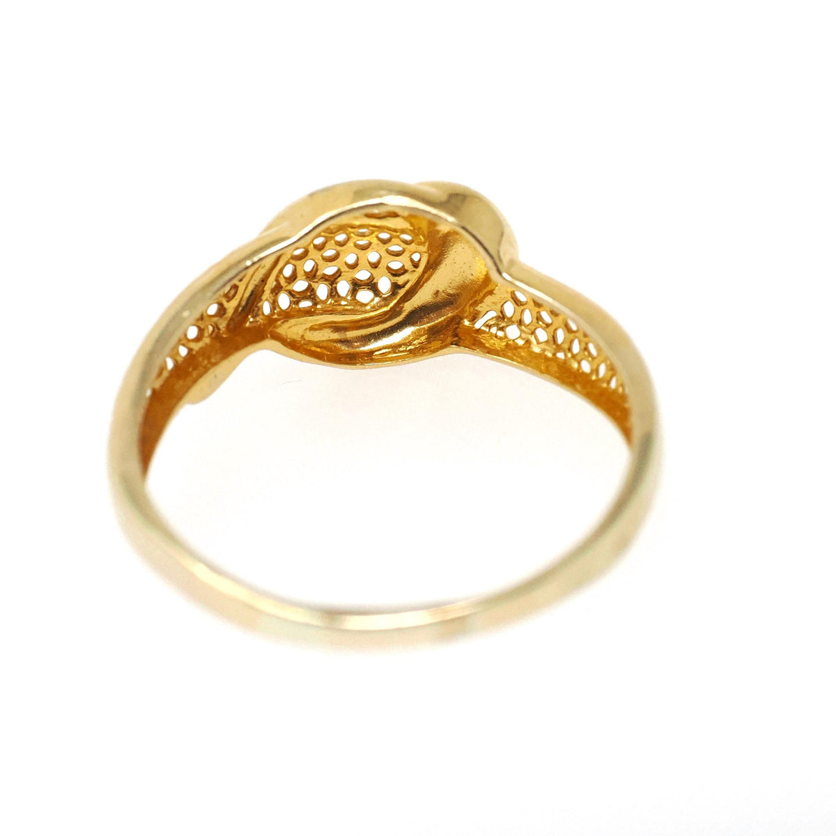 Textured Stacking Ring - Contemporary 18k Yellow Gold Two Tone Pierced Filigree Band - Circa 2000s Era Size 8 Crescent Fine Fashion Jewelry