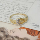 Textured Stacking Ring - Contemporary 18k Yellow Gold Two Tone Pierced Filigree Band - Circa 2000s Era Size 8 Crescent Fine Fashion Jewelry