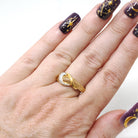 Textured Stacking Ring - Contemporary 18k Yellow Gold Two Tone Pierced Filigree Band - Circa 2000s Era Size 8 Crescent Fine Fashion Jewelry