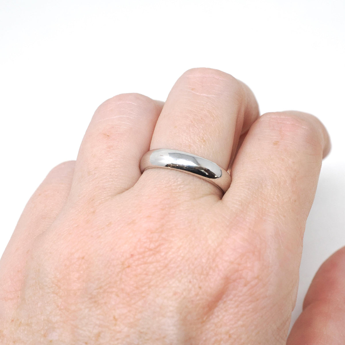 Vintage Wedding Band - Mid Century 14k White Gold 4.4 MM Half Round Unadorned Bridal Ring - Circa 1950s Era Size 8 Stacking Fine Jewelry