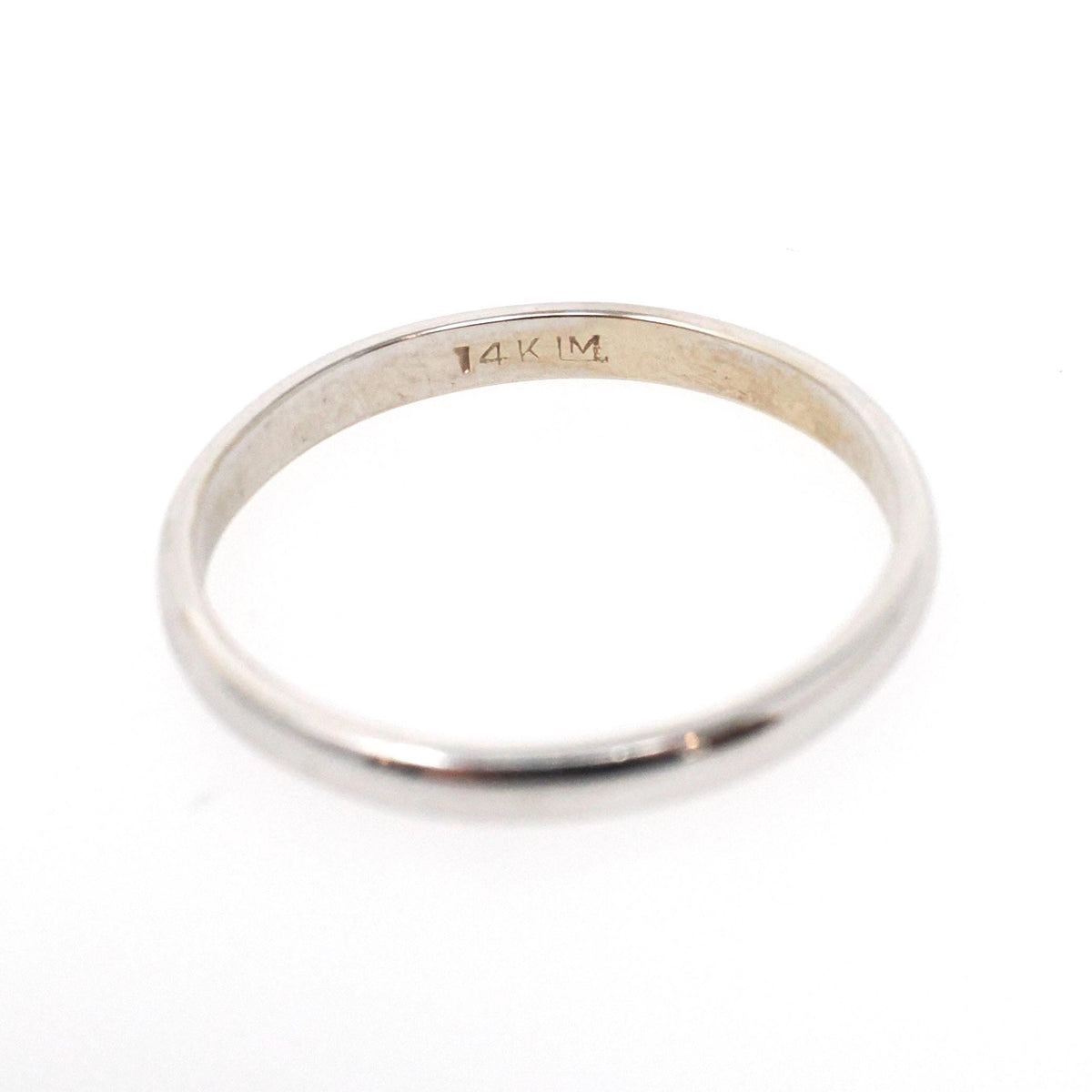 Contemporary Wedding Band - Estate 14k White Gold 2.2 MM Half Round Ring - Vintage Circa 1990s Era Size 8 1/2 Stacking Fine Bridal Jewelry