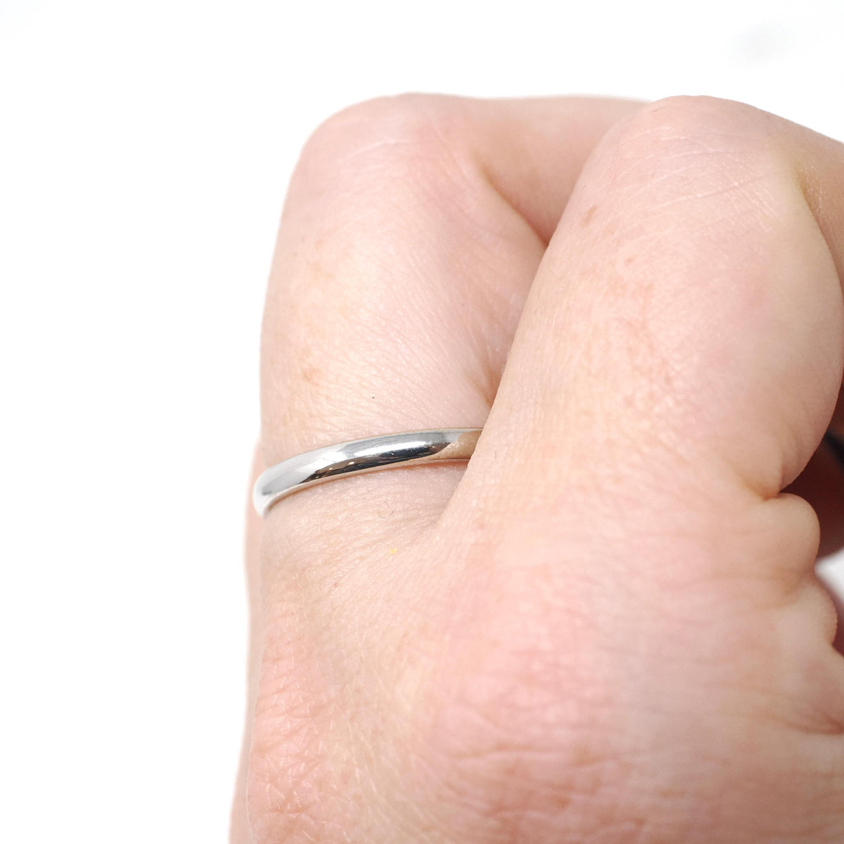 Contemporary Wedding Band - Estate 14k White Gold 2.2 MM Half Round Ring - Vintage Circa 1990s Era Size 8 1/2 Stacking Fine Bridal Jewelry