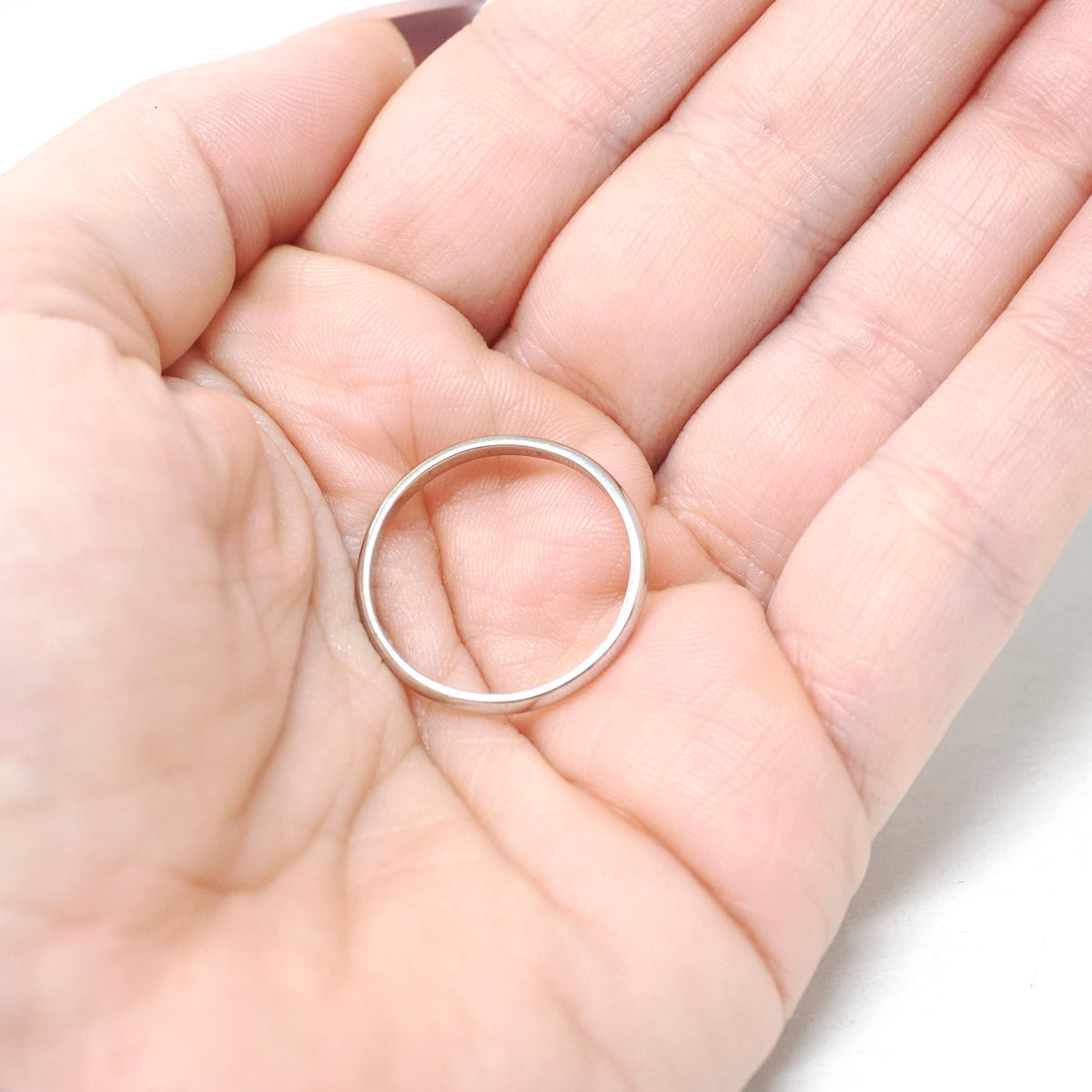 Contemporary Wedding Band - Estate 14k White Gold 2.2 MM Half Round Ring - Vintage Circa 1990s Era Size 8 1/2 Stacking Fine Bridal Jewelry
