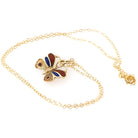 Vintage Butterfly Necklace - Estate 14k Yellow Gold Red Blue Enamel Colorful Pendant Charm - Contemporary Circa 2000s Era Fine Jewelry