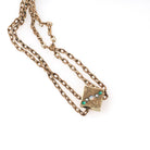 Antique Lorgnette Chain - Edwardian Gold Filled Square Opal Glass Necklace - Vintage Circa 1900s Era Curb Links Dog Clip Charm Slide Jewelry