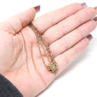 Antique Lorgnette Chain - Edwardian Gold Filled Square Opal Glass Necklace - Vintage Circa 1900s Era Curb Links Dog Clip Charm Slide Jewelry