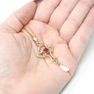 Antique Lavalier Necklace - Edwardian 10k Yellow Gold Natural Red Garnet Baroque Pearl Charm Pendant - Vintage Circa 1910s Era Fine Jewelry