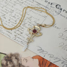 Antique Lavalier Necklace - Edwardian 10k Yellow Gold Natural Red Garnet Baroque Pearl Charm Pendant - Vintage Circa 1910s Era Fine Jewelry