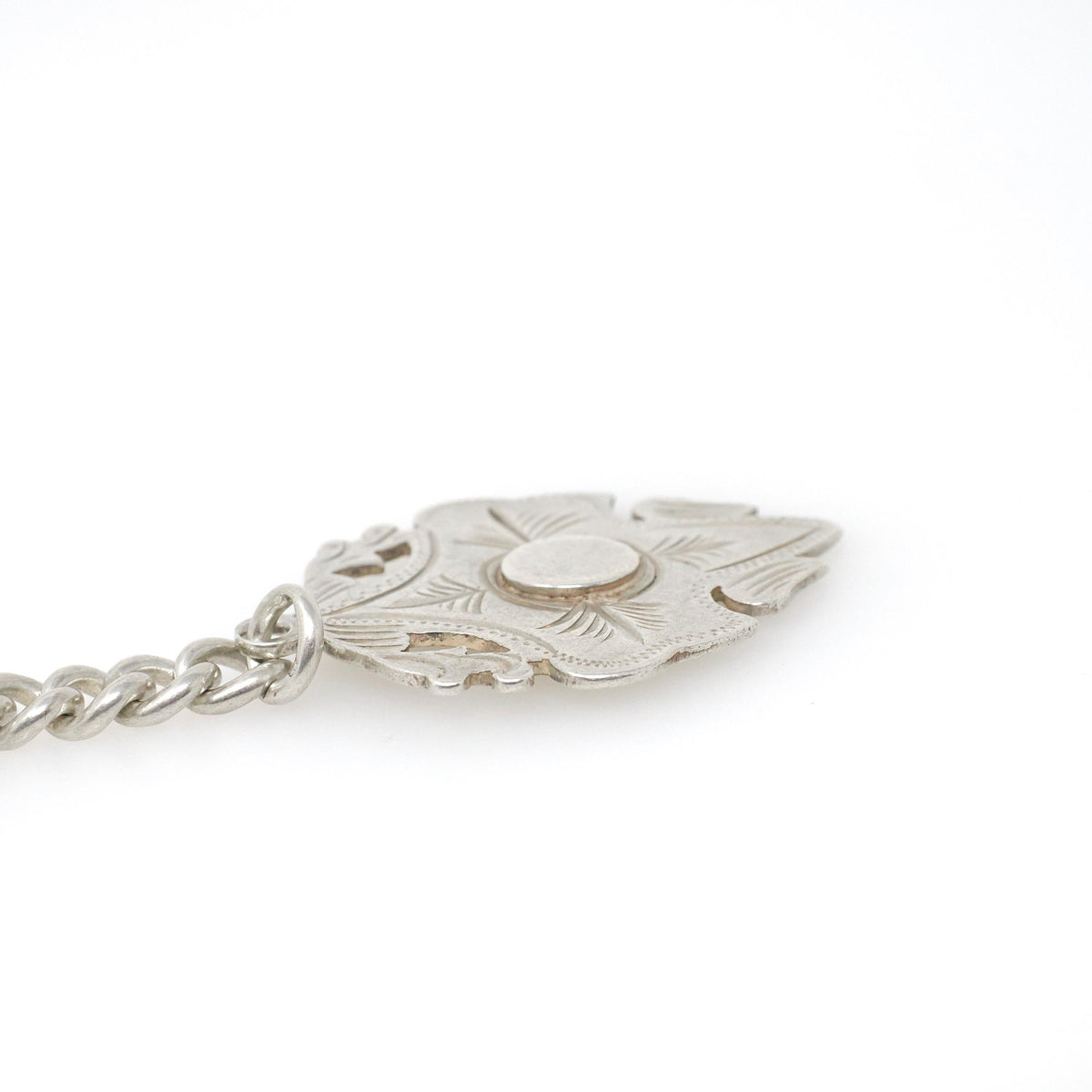 Pocket Watch Chain & Fob - Late Victorian Edwardian Sterling Silver English Hallmark Curb Link Necklace - Antique Circa 1900s Fine Jewelry
