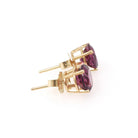 Rhodolite Garnet Earrings - Contemporary 14k Yellow Gold Pierced Push Backs Studs - Circa 2000's Round Faceted 2.96 CTW Gems Fine Jewelry