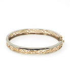 Two Tone Bracelet - Contemporary 14k Yellow & White Gold Open Metal Swirl Design Bangle - Vintage Circa 1990s Era Fine Statement Jewelry