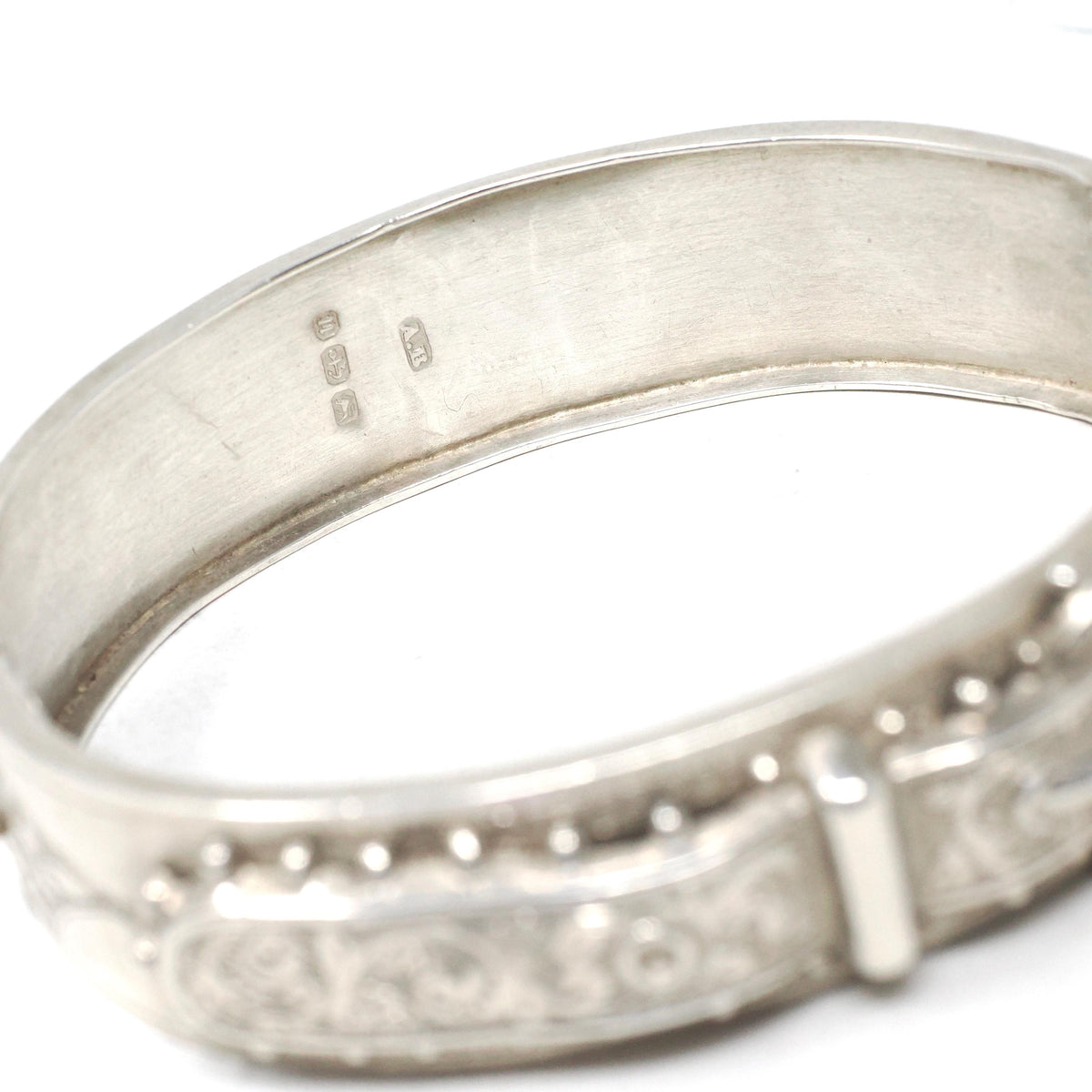 English Buckle Bracelet- Antique Sterling Silver Dated 1887 Engraved Floral Paisley Bangle - Victorian Era Birmingham Fine Statement Jewelry