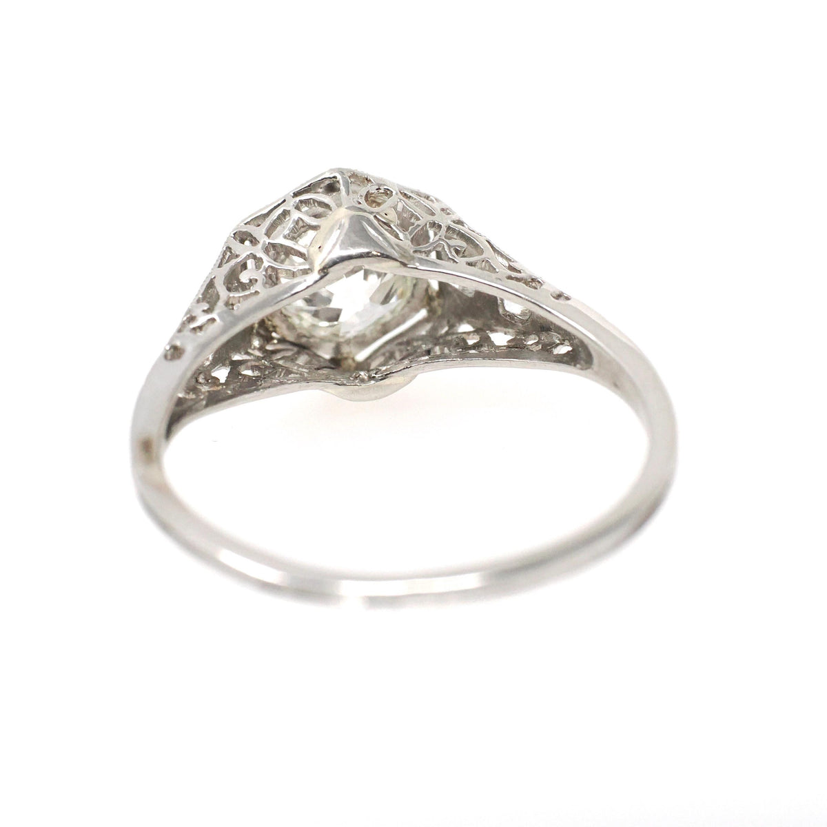 0.97 ct Old European Cut Diamond Ring - Platinum 1.14 CTW Natural Diamond Filigree Engagement - Circa 1920s Era Size 7 1/4 Hex Fine Jewelry