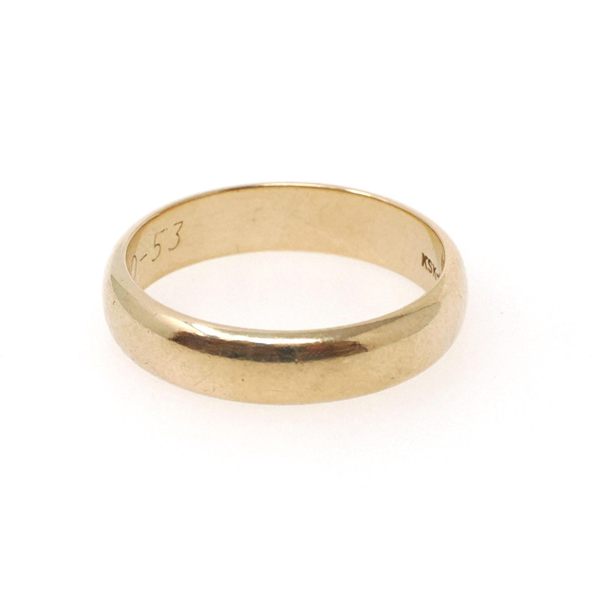 Vintage Wedding Band - Mid Century Era 14k Yellow Gold 5 MM Half Round Ring - Dated 10-10-53 Size 9 1/2 Stacking Fine Bridal Jewelry