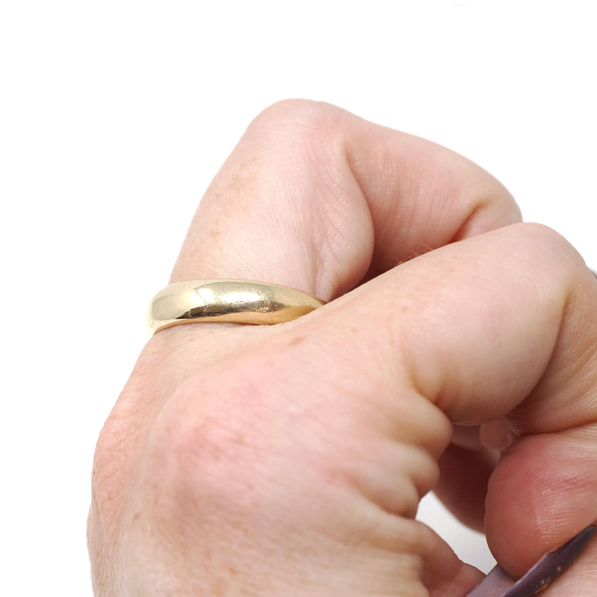 Vintage Wedding Band - Mid Century Era 14k Yellow Gold 5 MM Half Round Ring - Dated 10-10-53 Size 9 1/2 Stacking Fine Bridal Jewelry