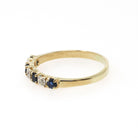 Sapphire & Diamond Band - Contemporary 10k Yellow Gold Natural Seven Gemstone Ring - Estate Circa 2000s Era Size 8 Fine Stacking Jewelry