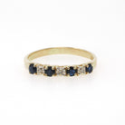 Sapphire & Diamond Band - Contemporary 10k Yellow Gold Natural Seven Gemstone Ring - Estate Circa 2000s Era Size 8 Fine Stacking Jewelry