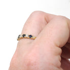 Sapphire & Diamond Band - Contemporary 10k Yellow Gold Natural Seven Gemstone Ring - Estate Circa 2000s Era Size 8 Fine Stacking Jewelry