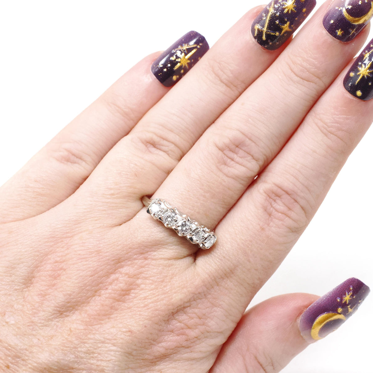 Diamond Wedding Band - Vintage 14k White Gold Natural .40 CTW Ring - Mid Century Circa 1950s Era Size 6 1/2 Stacking Fine Bridal Jewelry