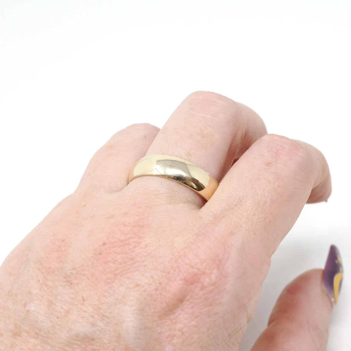 Vintage Wedding Band - Contemporary 14k Yellow Gold 6MM Half Round Ring - Circa 2000s Size 11 Tessler & Weiss Stacking Fine Bridal Jewelry