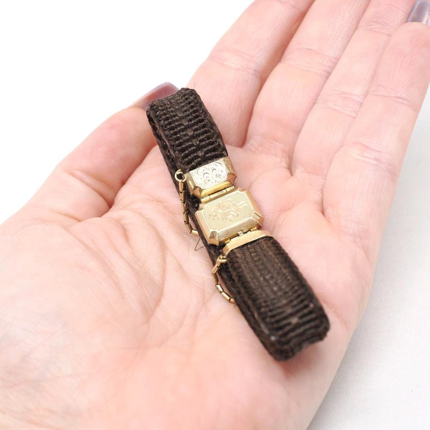Victorian Hair Bracelet - Antique 10k Gold Woven Engraved "Cousin Sally" Mourning Jewelry - Dated 1843 Floral Motif Fine Accessory