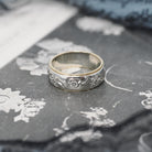 Vintage Flower Band - Mid Century 14k Yellow & White Gold Floral Design Ring - Circa 1960s Era Size 6 1/4 Two Tone Fine Statement Jewelry