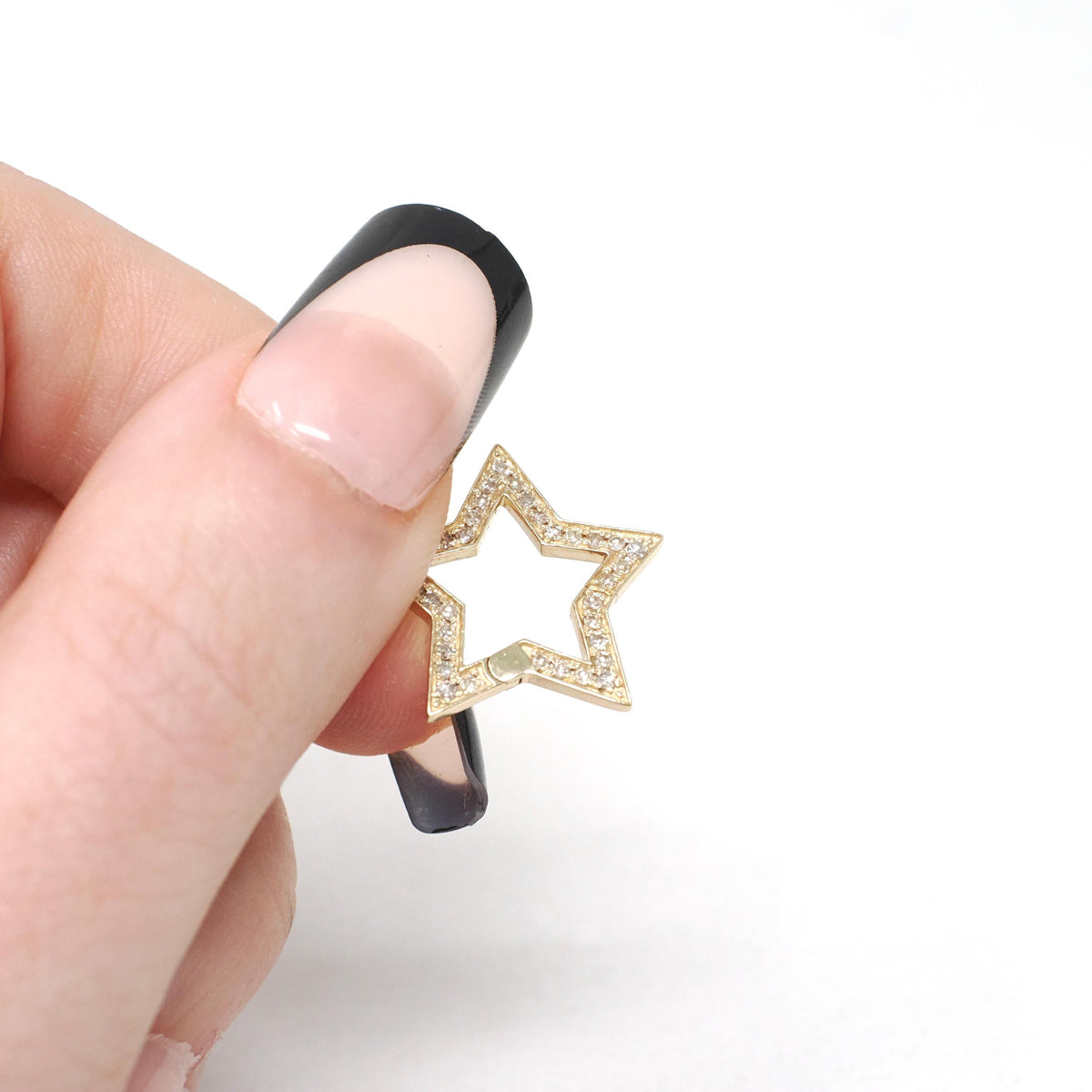 Star Charm Holder - Contemporary 14k Yellow Gold .21 CTW Natural Diamonds Hinged Pendant Clasp - Circa 2000s Utility Fashion Fine Jewelry