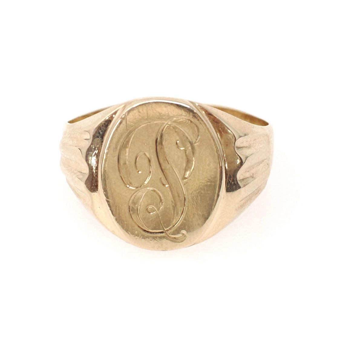 Vintage Letter "P" Ring - Retro 10k Yellow Gold Engraved Initial Script Signet - Circa 1940s Era Size 10 Unisex Fine Statement Jewelry